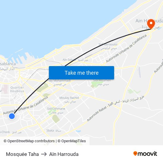 Mosquée Taha to Aïn Harrouda map