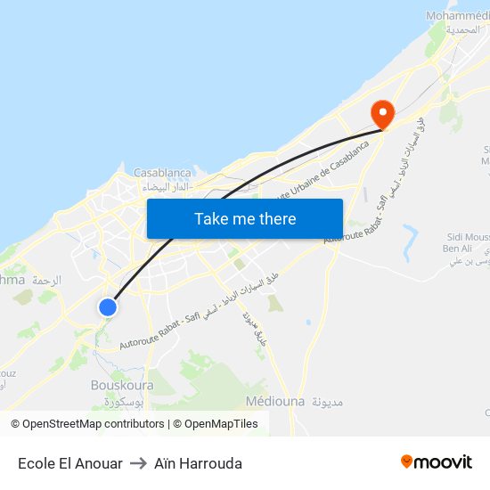 Ecole El Anouar to Aïn Harrouda map