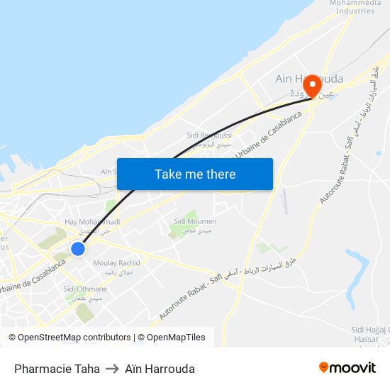 Pharmacie Taha to Aïn Harrouda map
