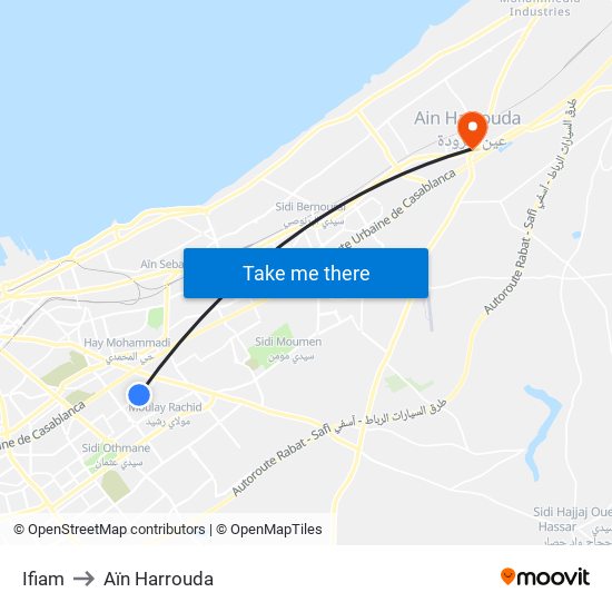 Ifiam to Aïn Harrouda map