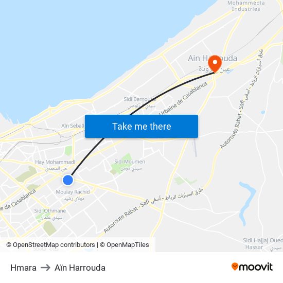 Hmara to Aïn Harrouda map