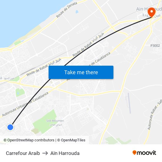 Carrefour Araib to Aïn Harrouda map