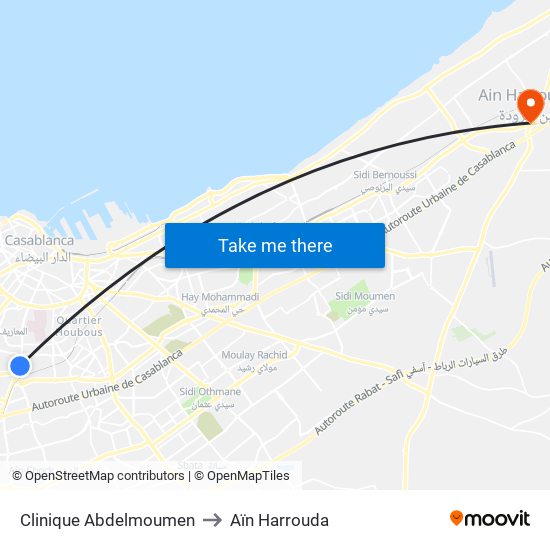Clinique Abdelmoumen to Aïn Harrouda map