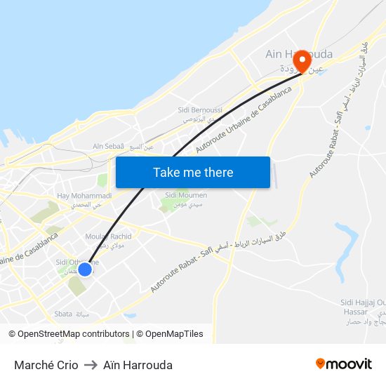 Marché Crio to Aïn Harrouda map