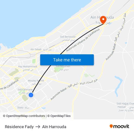 Résidence Fady to Aïn Harrouda map