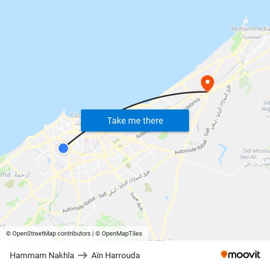 Hammam Nakhla to Aïn Harrouda map