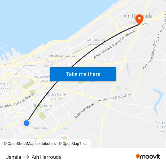 Jamila to Aïn Harrouda map