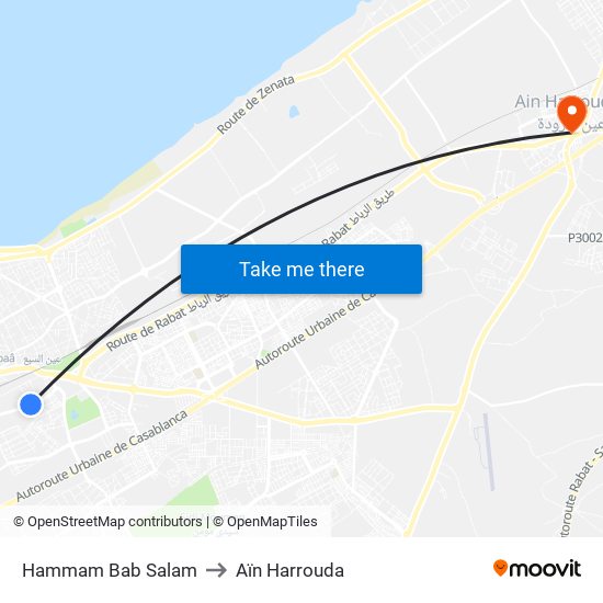 Hammam Bab Salam to Aïn Harrouda map