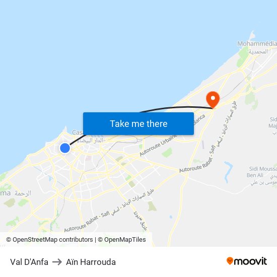 Val D'Anfa to Aïn Harrouda map