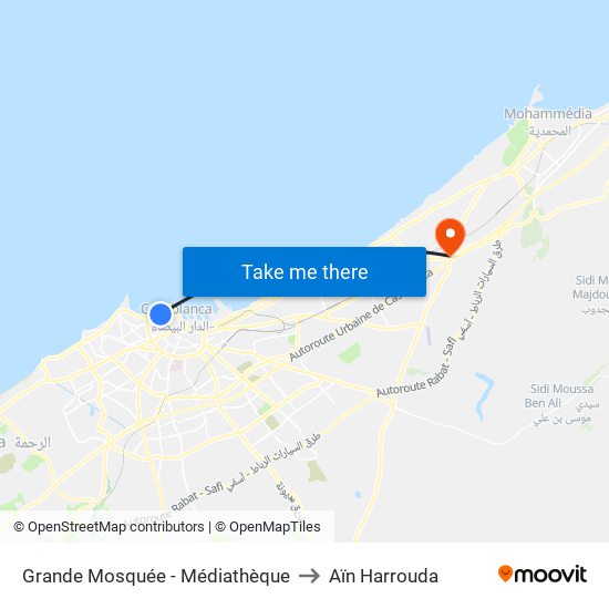 Grande Mosquée - Médiathèque to Aïn Harrouda map