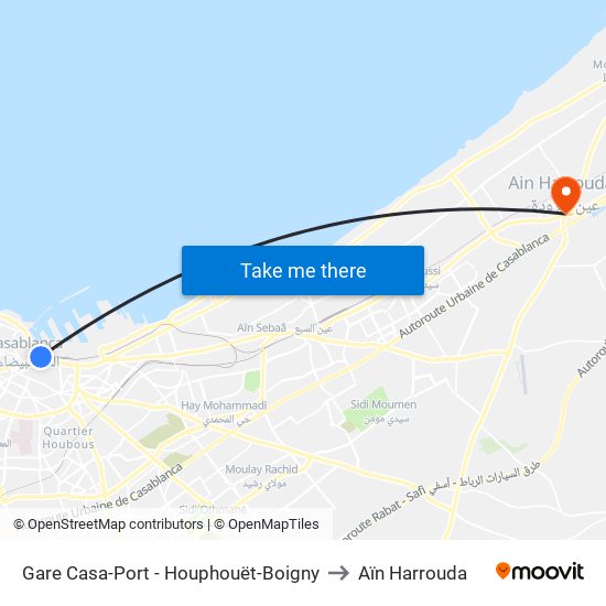 Gare Casa-Port - Houphouët-Boigny to Aïn Harrouda map