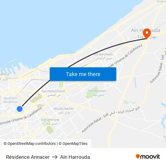 Résidence Annacer to Aïn Harrouda map