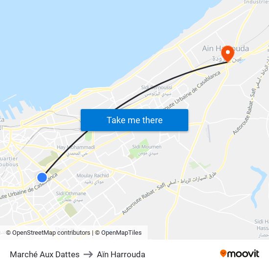 Marché Aux Dattes to Aïn Harrouda map