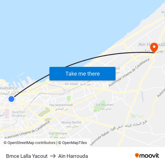 Bmce Lalla Yacout to Aïn Harrouda map