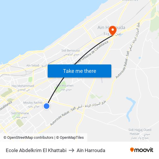Ecole Abdelkrim El Khattabi to Aïn Harrouda map