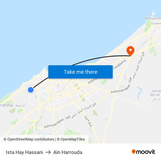 Ista Hay Hassani to Aïn Harrouda map