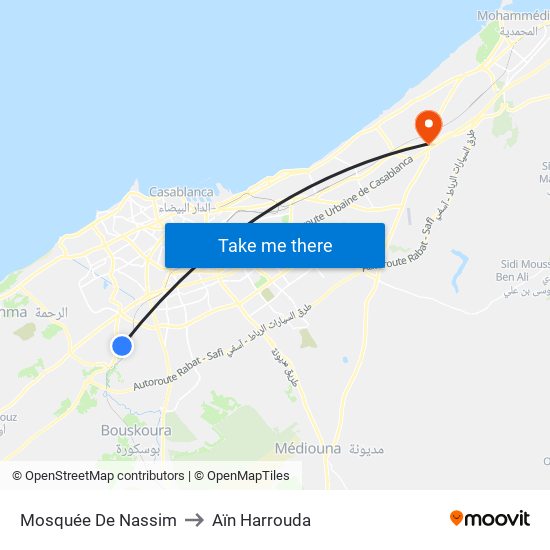 Mosquée De Nassim to Aïn Harrouda map