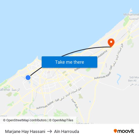 Marjane Hay Hassani to Aïn Harrouda map