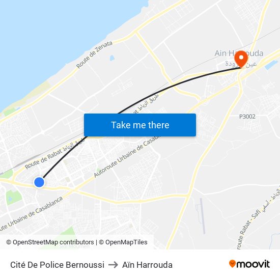 Cité De Police Bernoussi to Aïn Harrouda map