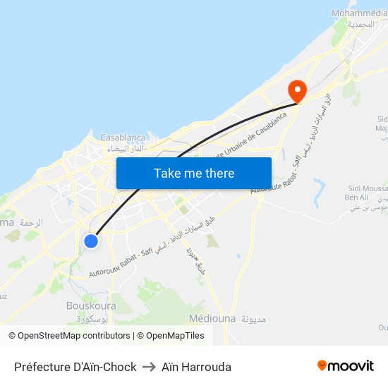 Préfecture D'Aïn-Chock to Aïn Harrouda map