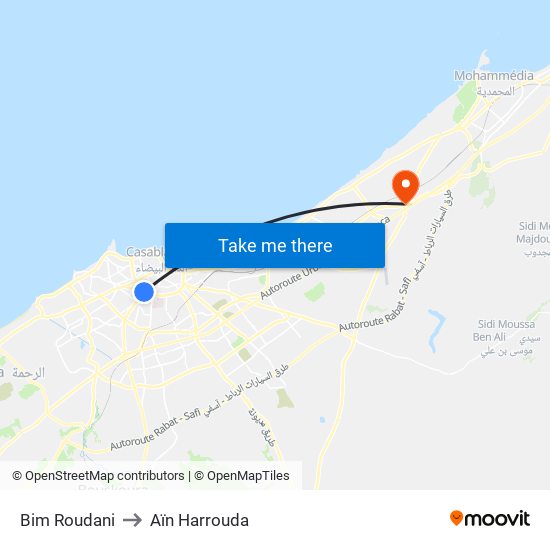 Bim Roudani to Aïn Harrouda map