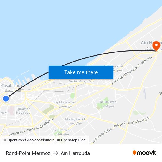 Rond-Point Mermoz to Aïn Harrouda map