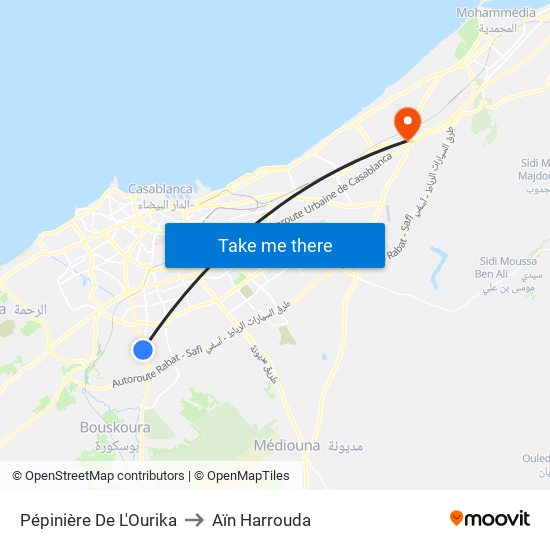 Pépinière De L'Ourika to Aïn Harrouda map