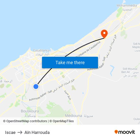 Iscae to Aïn Harrouda map