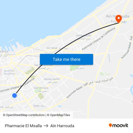 Pharmacie El Msalla to Aïn Harrouda map