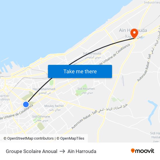 Groupe Scolaire Anoual to Aïn Harrouda map