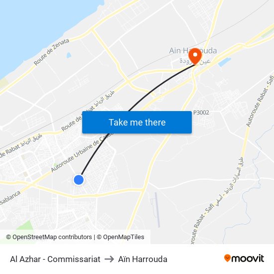 Al Azhar - Commissariat to Aïn Harrouda map