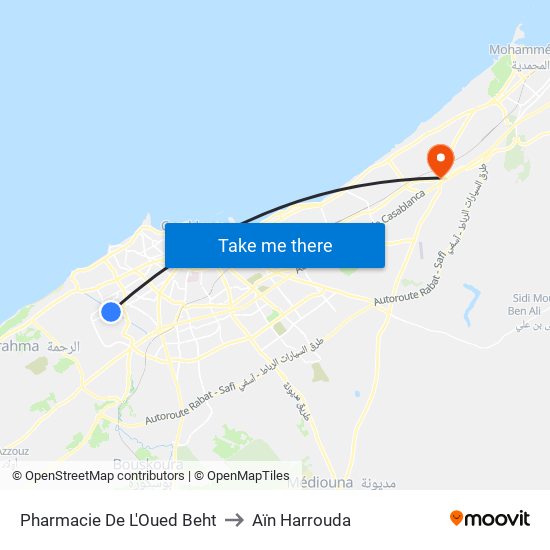 Pharmacie De L'Oued Beht to Aïn Harrouda map