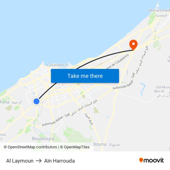Al Laymoun to Aïn Harrouda map