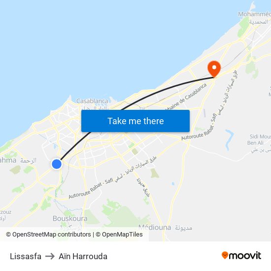 Lissasfa to Aïn Harrouda map