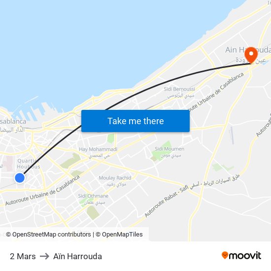 2 Mars to Aïn Harrouda map
