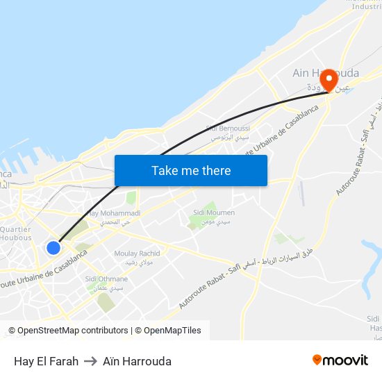 Hay El Farah to Aïn Harrouda map