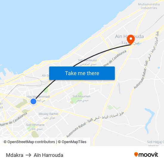 Mdakra to Aïn Harrouda map