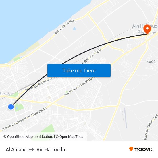 Al Amane to Aïn Harrouda map