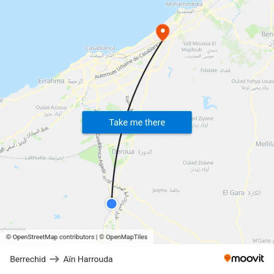 Berrechid to Aïn Harrouda map