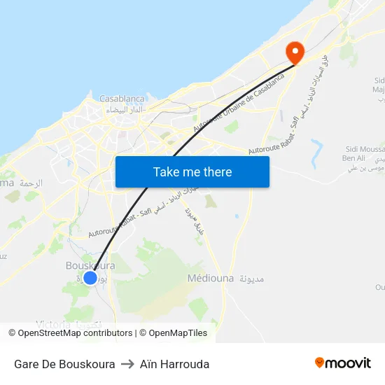 Gare De Bouskoura to Aïn Harrouda map