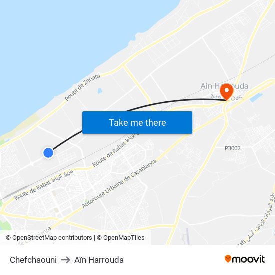 Chefchaouni to Aïn Harrouda map