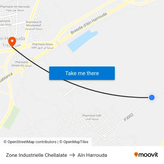 Zone Industrielle Chellalate to Aïn Harrouda map