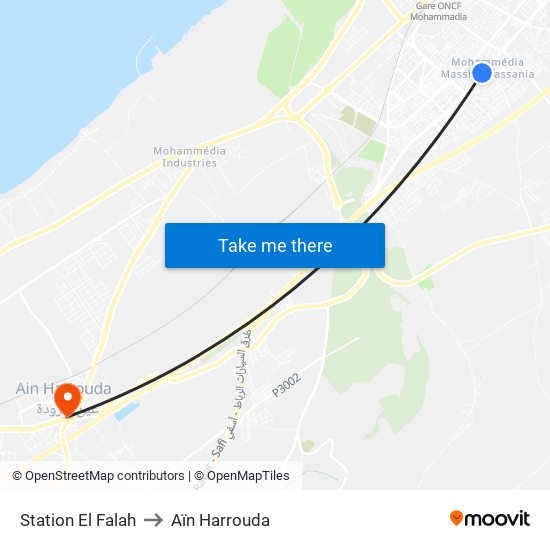 Station El Falah to Aïn Harrouda map