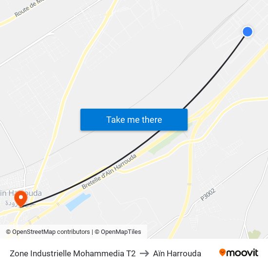 Zone Industrielle Mohammedia T2 to Aïn Harrouda map