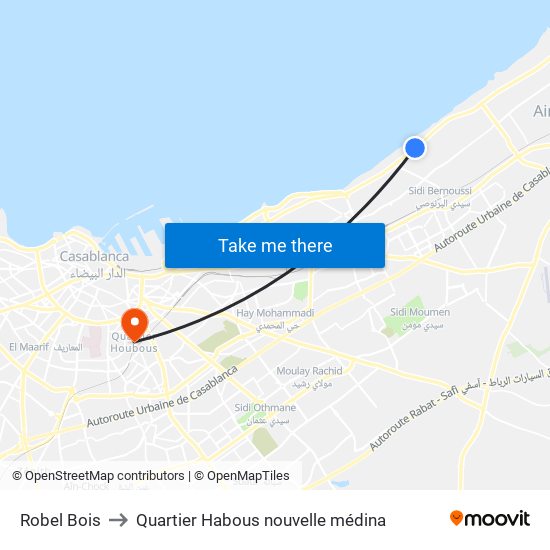 Robel Bois to Quartier Habous nouvelle médina map