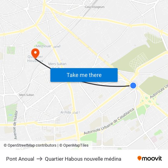 Pont Anoual to Quartier Habous nouvelle médina map