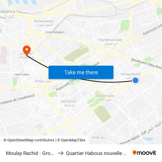 Moulay Rachid - Groupe 3 to Quartier Habous nouvelle médina map