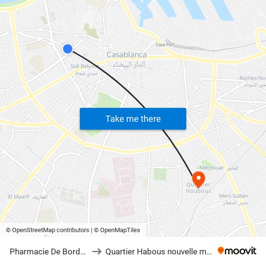 Pharmacie De Bordeaux to Quartier Habous nouvelle médina map
