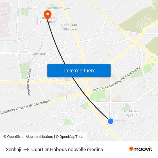 Senhaji to Quartier Habous nouvelle médina map
