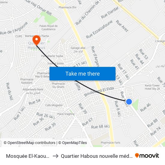Mosquée El-Kaoutar to Quartier Habous nouvelle médina map